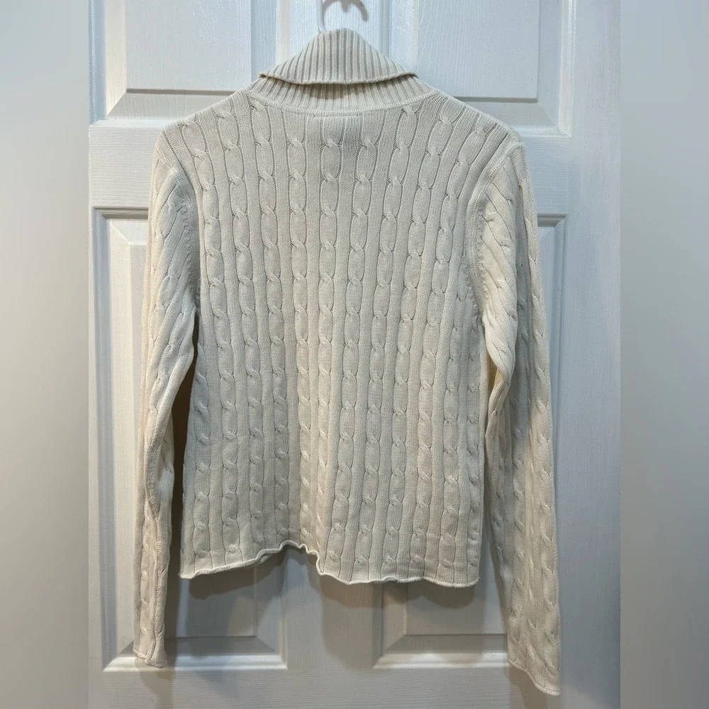 Vintage Polo Ralph Lauren Cream Cable Knit Turtleneck Sweater Women Sz XL Preppy